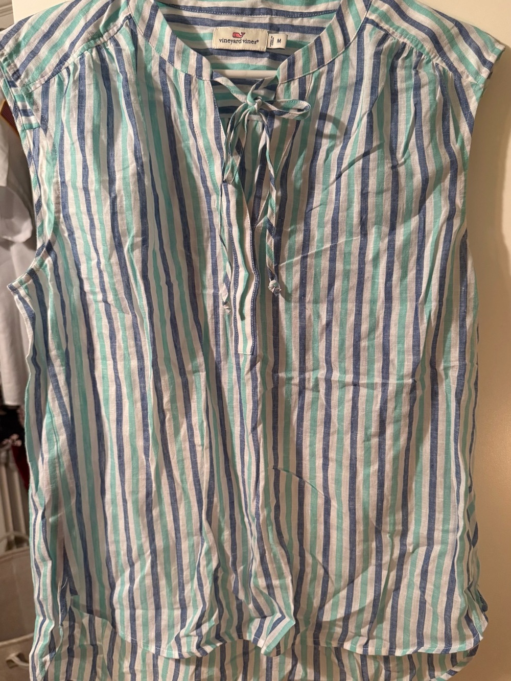 Vineyard Vines Blue, Teal & White Striped Tie-Neck Tank Top MEDIUM